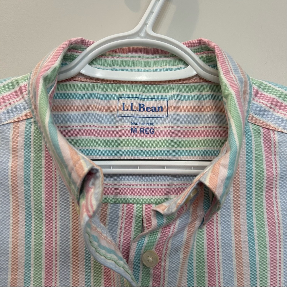 L.L. Bean Woman’s Pastel Cotton Striped Button Down Shirt Size M - Picture 2 of 8